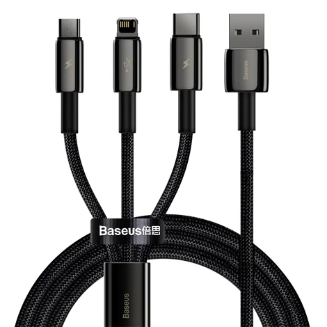 BASEUS TUNGSTEN GOLD 3 IN 1 FAST CHARGING DATA CABLE